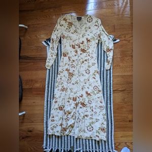 Banana Republic 3/4 Sleeve 100% Rayon Silky Neutral Florals Midi Button Up Dress